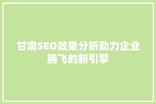 甘肃SEO效果分析助力企业腾飞的新引擎