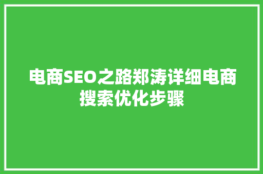 电商SEO之路郑涛详细电商搜索优化步骤