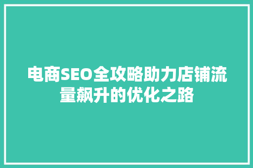 电商SEO全攻略助力店铺流量飙升的优化之路