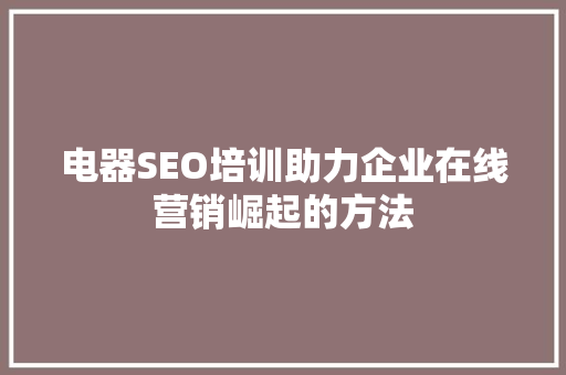 电器SEO培训助力企业在线营销崛起的方法