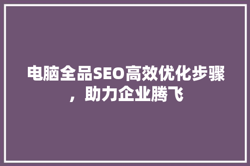 电脑全品SEO高效优化步骤，助力企业腾飞