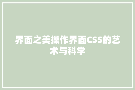 界面之美操作界面CSS的艺术与科学