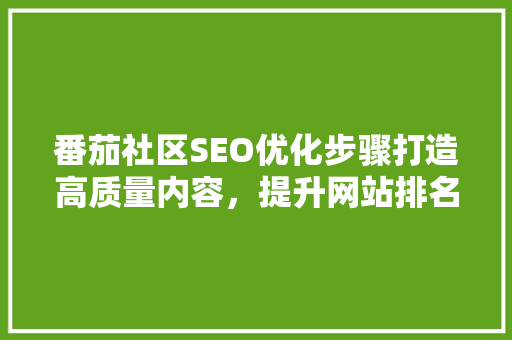 番茄社区SEO优化步骤打造高质量内容，提升网站排名