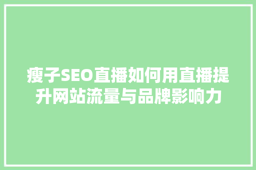 瘦子SEO直播如何用直播提升网站流量与品牌影响力