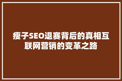 瘦子SEO退赛背后的真相互联网营销的变革之路