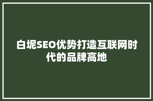 白坭SEO优势打造互联网时代的品牌高地