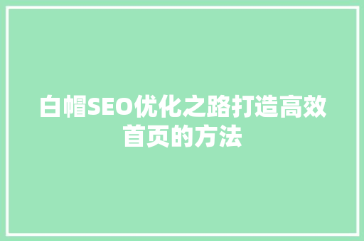 白帽SEO优化之路打造高效首页的方法