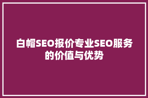 白帽SEO报价专业SEO服务的价值与优势