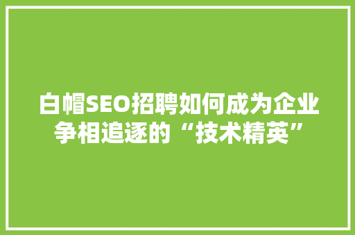 白帽SEO招聘如何成为企业争相追逐的“技术精英”