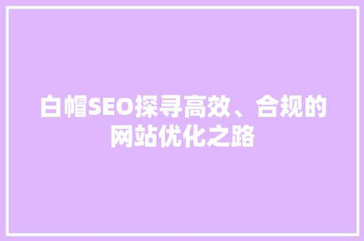 白帽SEO探寻高效、合规的网站优化之路