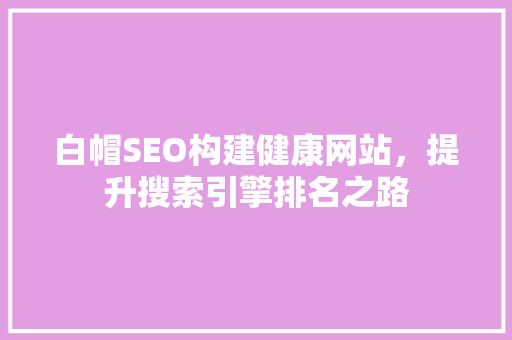 白帽SEO构建健康网站，提升搜索引擎排名之路