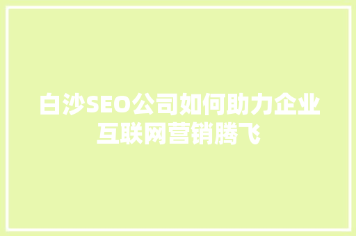 白沙SEO公司如何助力企业互联网营销腾飞