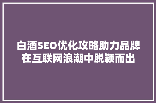 白酒SEO优化攻略助力品牌在互联网浪潮中脱颖而出