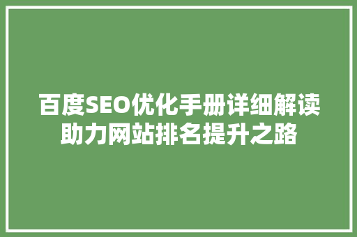 百度SEO优化手册详细解读助力网站排名提升之路