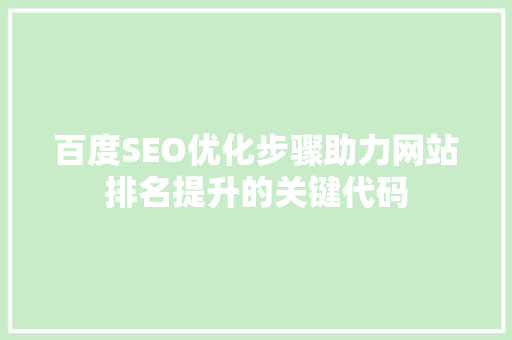 百度SEO优化步骤助力网站排名提升的关键代码