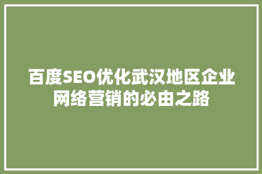 百度SEO优化武汉地区企业网络营销的必由之路