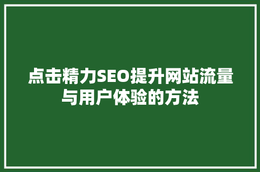 点击精力SEO提升网站流量与用户体验的方法