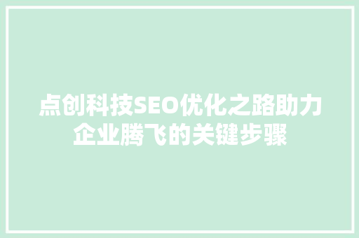 点创科技SEO优化之路助力企业腾飞的关键步骤