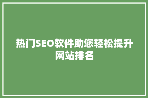 热门SEO软件助您轻松提升网站排名