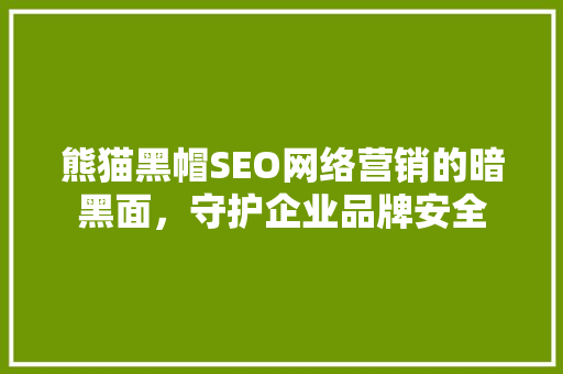 熊猫黑帽SEO网络营销的暗黑面，守护企业品牌安全