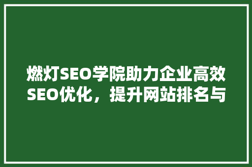 燃灯SEO学院助力企业高效SEO优化，提升网站排名与流量