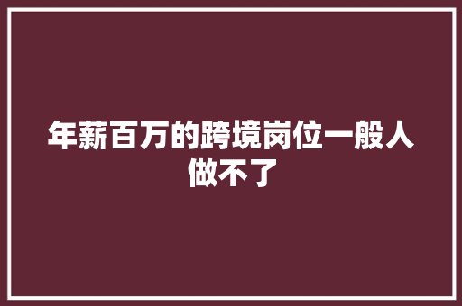 年薪百万的跨境岗位一般人做不了