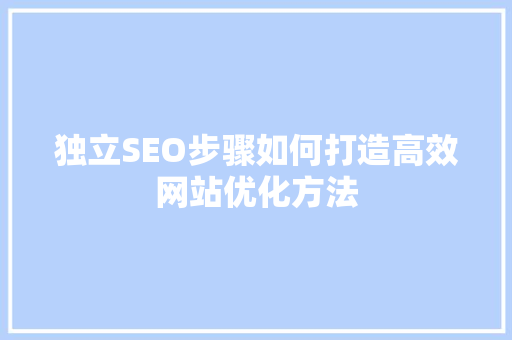 独立SEO步骤如何打造高效网站优化方法