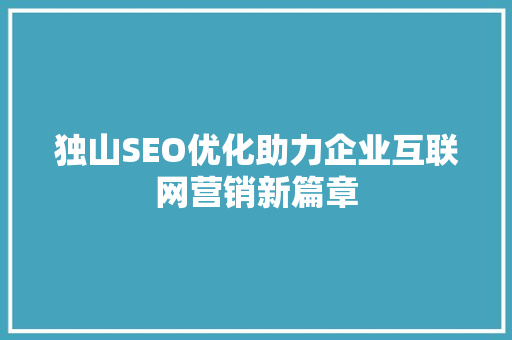 独山SEO优化助力企业互联网营销新篇章