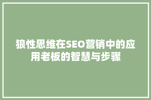 狼性思维在SEO营销中的应用老板的智慧与步骤