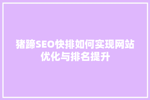 猪蹄SEO快排如何实现网站优化与排名提升