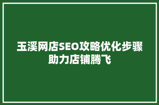 玉溪网店SEO攻略优化步骤助力店铺腾飞