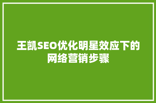 王凯SEO优化明星效应下的网络营销步骤