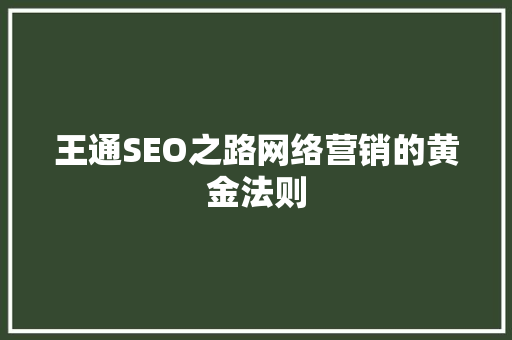 王通SEO之路网络营销的黄金法则