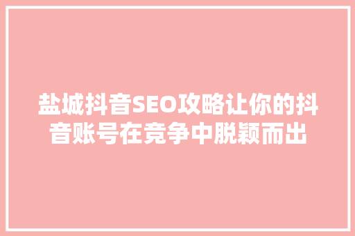 盐城抖音SEO攻略让你的抖音账号在竞争中脱颖而出