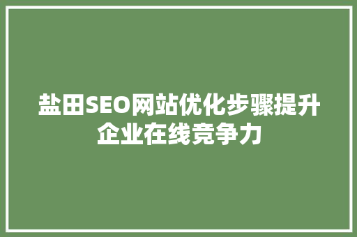 盐田SEO网站优化步骤提升企业在线竞争力