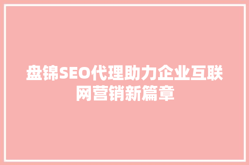 盘锦SEO代理助力企业互联网营销新篇章