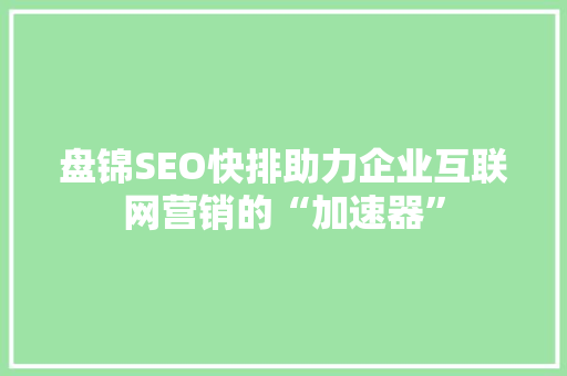 盘锦SEO快排助力企业互联网营销的“加速器”