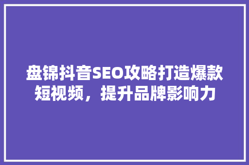 盘锦抖音SEO攻略打造爆款短视频，提升品牌影响力