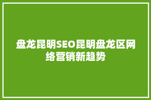 盘龙昆明SEO昆明盘龙区网络营销新趋势