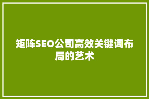 矩阵SEO公司高效关键词布局的艺术