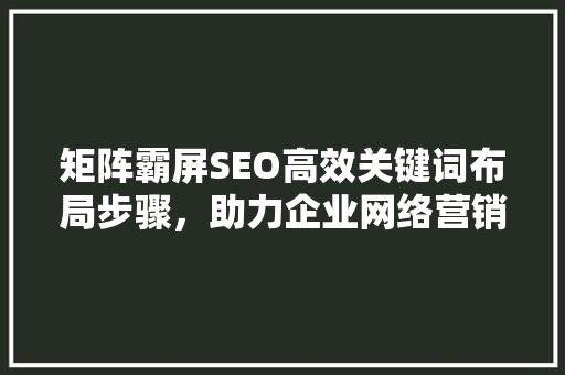 矩阵霸屏SEO高效关键词布局步骤，助力企业网络营销新篇章