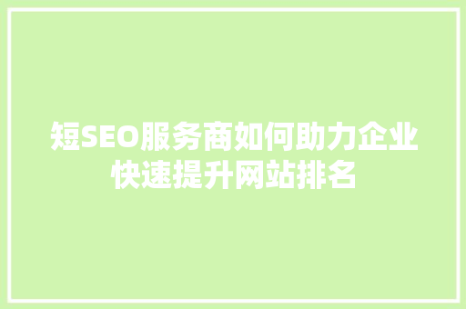 短SEO服务商如何助力企业快速提升网站排名