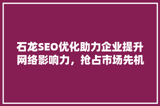 石龙SEO优化助力企业提升网络影响力，抢占市场先机