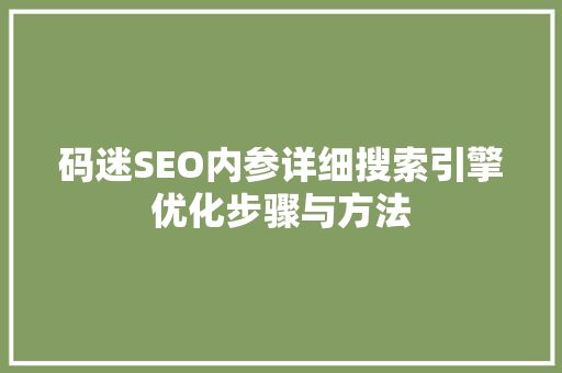 码迷SEO内参详细搜索引擎优化步骤与方法