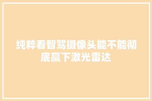 纯粹看智驾摄像头能不能彻底赢下激光雷达