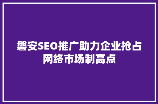 磐安SEO推广助力企业抢占网络市场制高点