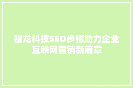 祖龙科技SEO步骤助力企业互联网营销新篇章