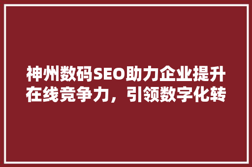 神州数码SEO助力企业提升在线竞争力，引领数字化转型浪潮