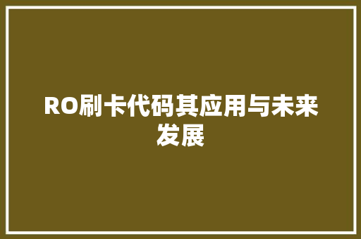 RO刷卡代码其应用与未来发展