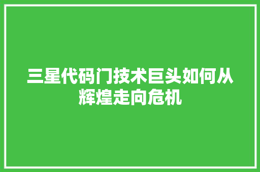 三星代码门技术巨头如何从辉煌走向危机